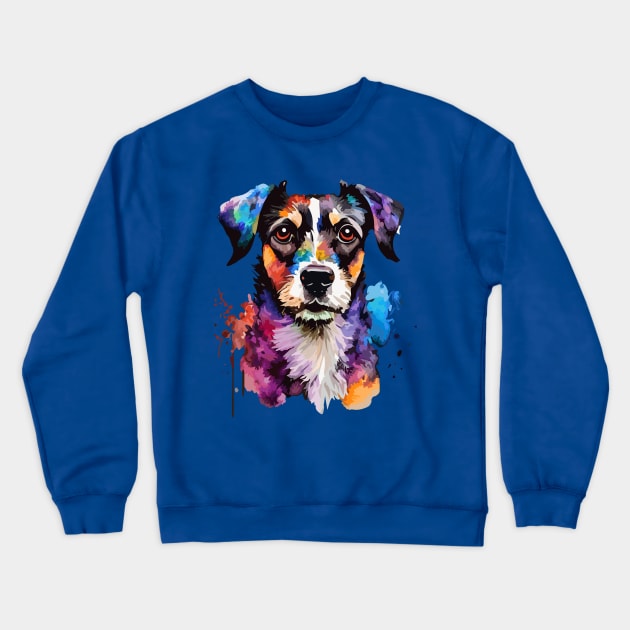 Colorful Jack Russell Terrier Digital Watercolor Crewneck Sweatshirt by DestructoKitty